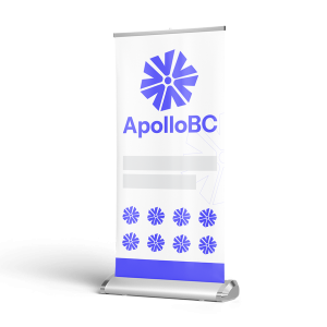 Custom designed pull-up banner printed by ApolloBC for corporate display.